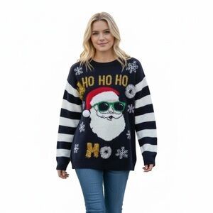 Santa HO HO HO Christmas Sweater | Youth L (11–13) Fits Women’s Small